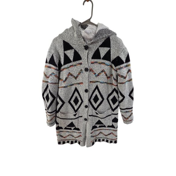 Northern Angel Aztec Print tribal sherpa lined button hooded sweater coat  sz XL - Picture 1 of 6